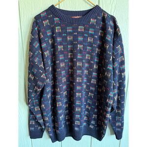Vintage Oakton Limited Knit Sweater Colorful Geometric Pattern 90s Crewneck